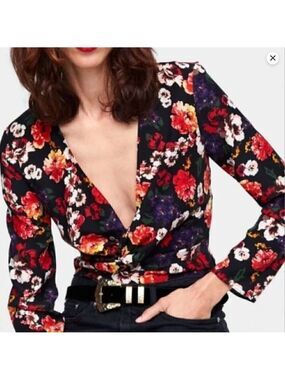 Zara Floral Faux Wrap Long Sleeve Bodysuit